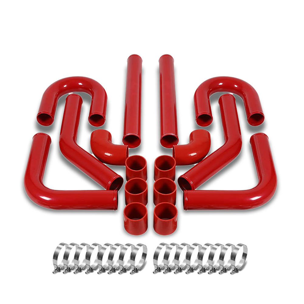 2.50&quot; Red 8PC Front Mount Intercooler Piping Straight/Elbow Hose+Clamp BFC-ITPK-25-ST-90D-RD