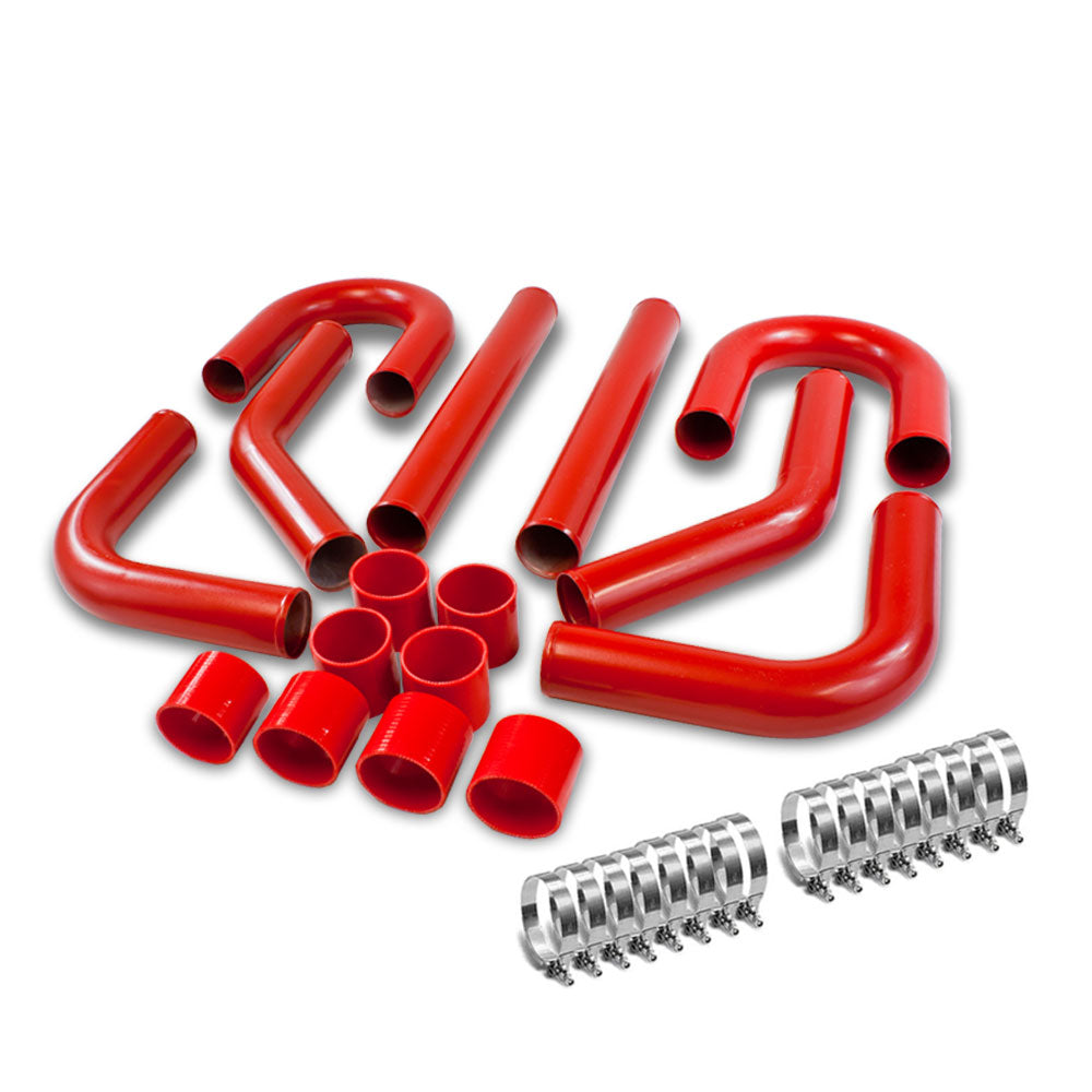 2.50&quot; Red 8PC Front Mount Intercooler Piping Straight Hose+Clamp BFC-ITPK-25-ST-RD