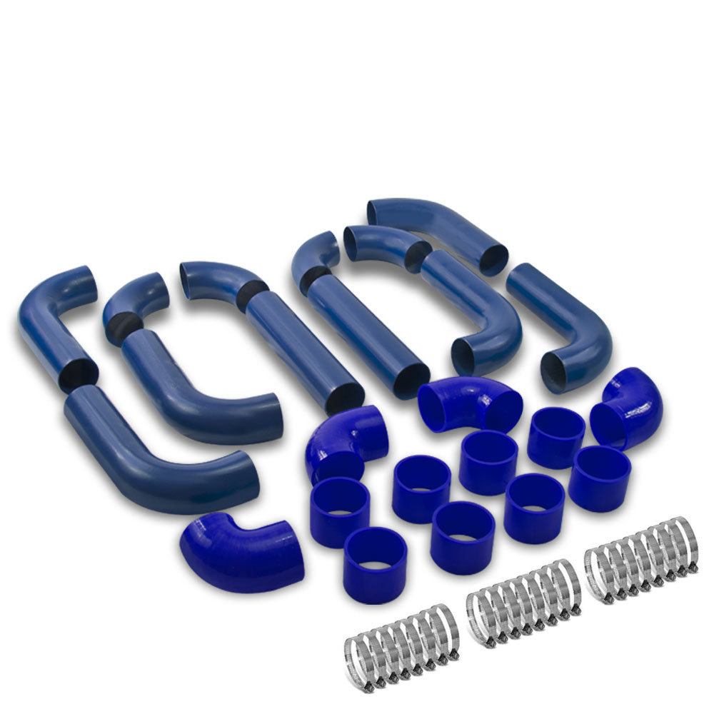 Blue Universal 2.50" 12PC Front Mount Intercooler Piping Straight Hose with Clamp