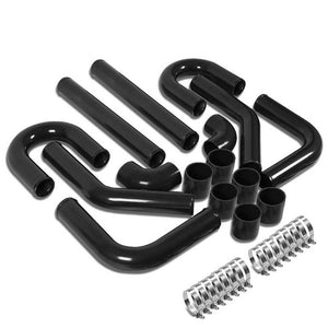 Universal 3" Black 8PC Front Mount Intercooler Piping Straight/Elbow Hose+Clamp