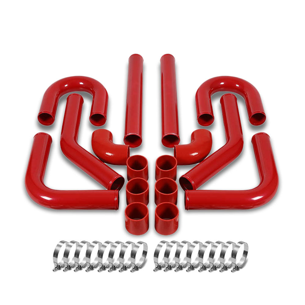 3.00&quot; Red 8PC Front Mount Intercooler Piping Straight/Elbow Hose+Clamp BFC-ITPK-3-ST-90D-RD