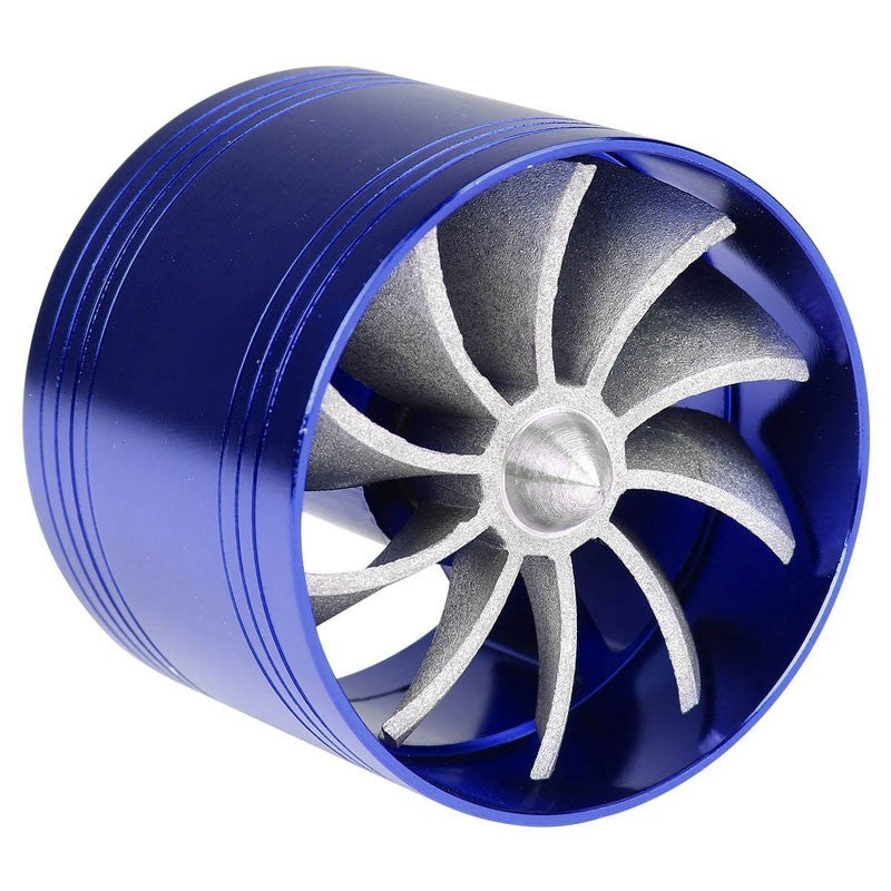 Universal Car Air Intake Turbonator Single Fan Turbine Gas Fuel Saver Turbo  Blue