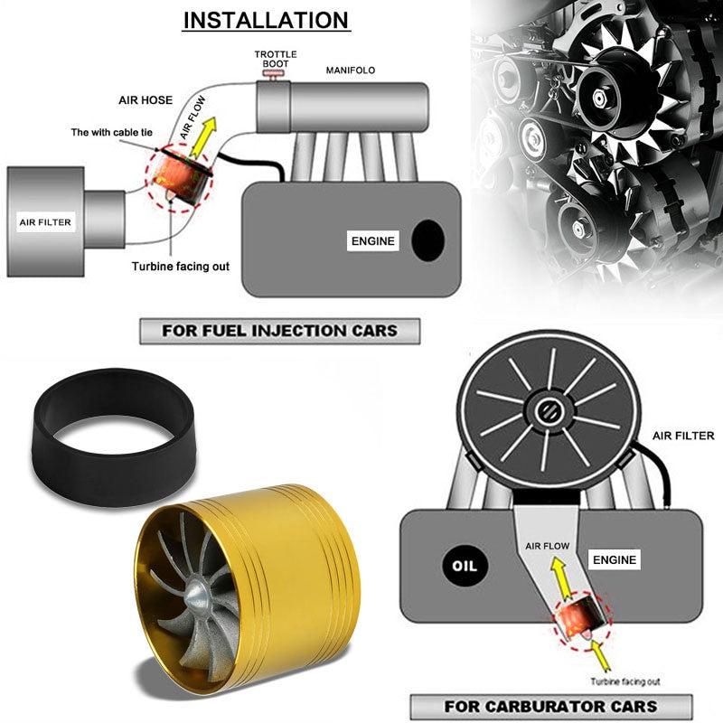 Gold 2.5"-2.9" Turbine Fan Intake/Turbo/Filter Turbonator Adaptor Fuel/Gas Saver-Performance-BuildFastCar