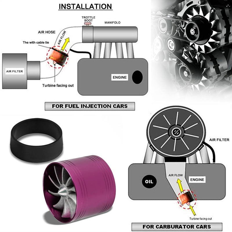 Purple 2.5-2.9" Propeller Turbine Fan Intake/Turbo/Filter Adaptor Fuel/Gas Saver-Performance-BuildFastCar