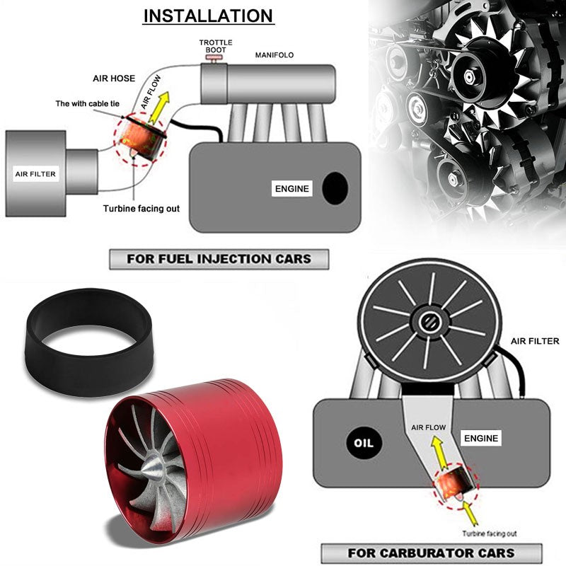 Red 2.5"-2.9" Cool Flow Propeller Turbine Intake Filter Adaptor Fuel/Gas Saver-Performance-BuildFastCar