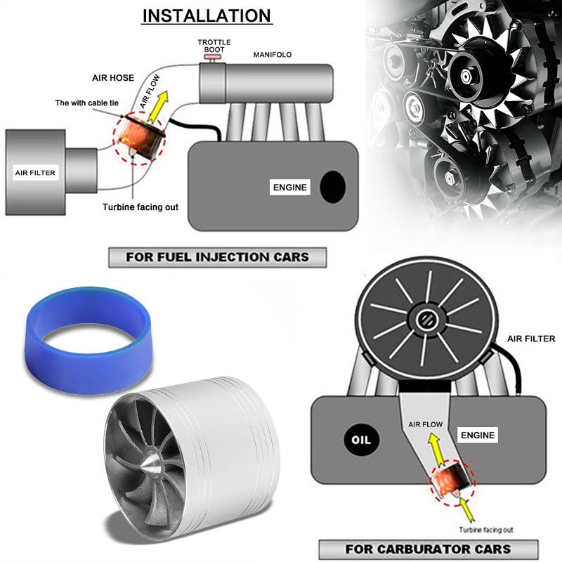 Silver 2.5-2.9" Aluminum Propeller Flow Fan Cold Air Intake Turbonator Gas Saver-Performance-BuildFastCar