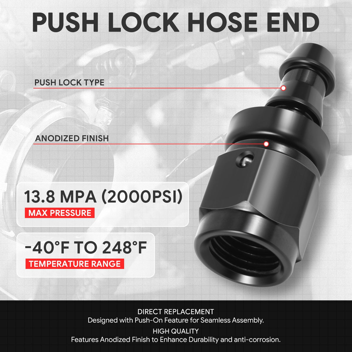 BFC-FIT-041-04-001-BK AN Fitting Push-on Hose End to AN Female BFC-FIT-041-04-001-BK