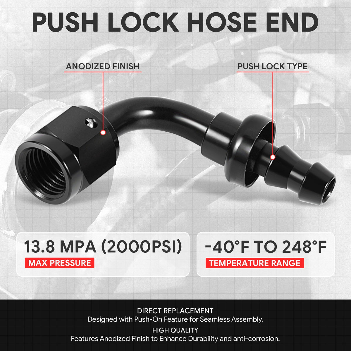 BFC-FIT-041-04-090-BK AN Fitting Push-on Hose End to AN Female BFC-FIT-041-04-090-BK