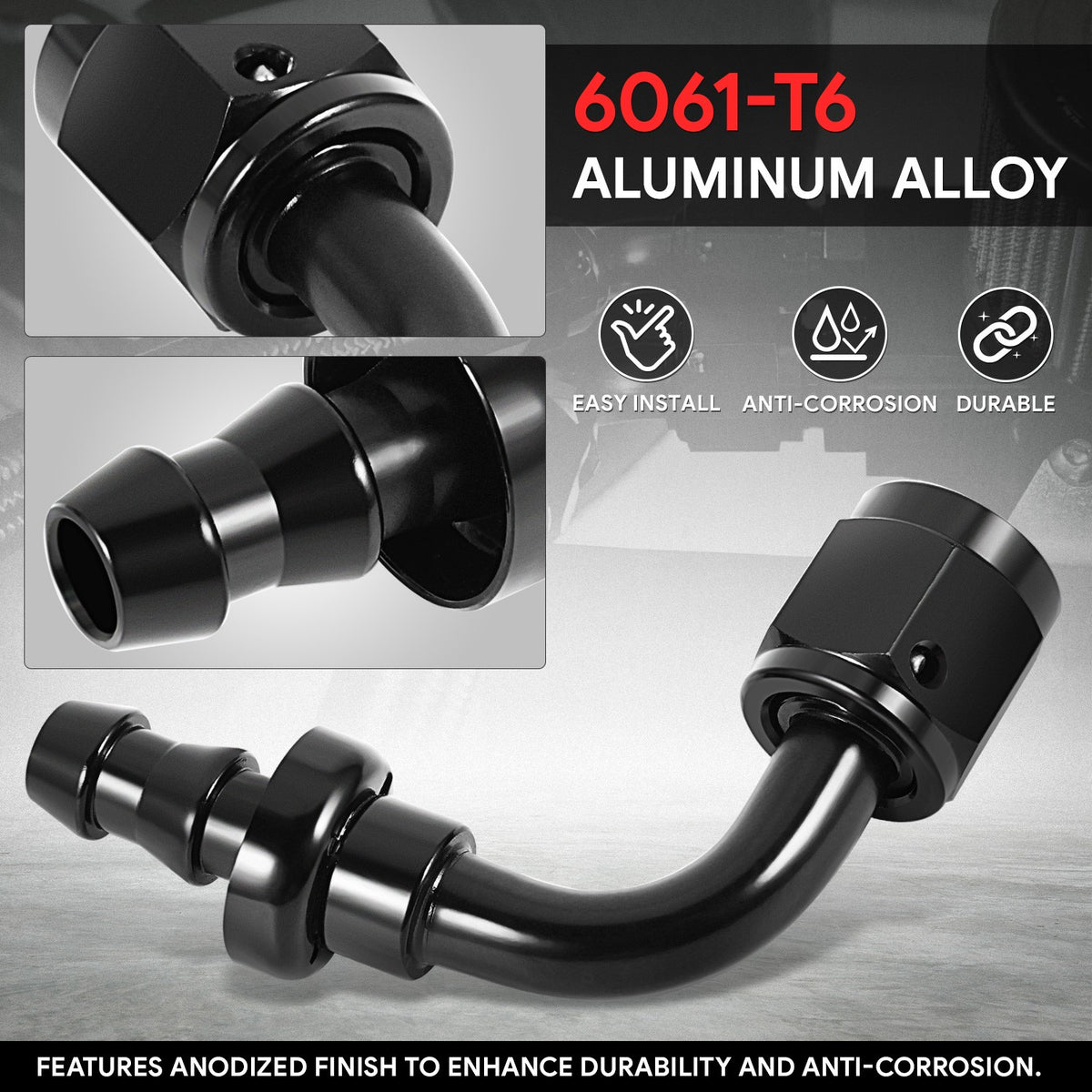 BFC-FIT-041-04-090-BK AN Fitting Push-on Hose End to AN Female BFC-FIT-041-04-090-BK