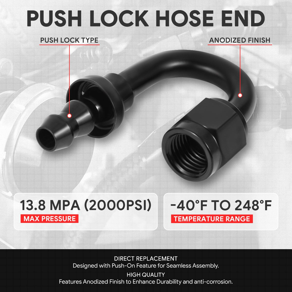 BFC-FIT-041-04-180-BK AN Fitting Push-on Hose End to AN Female BFC-FIT-041-04-180-BK