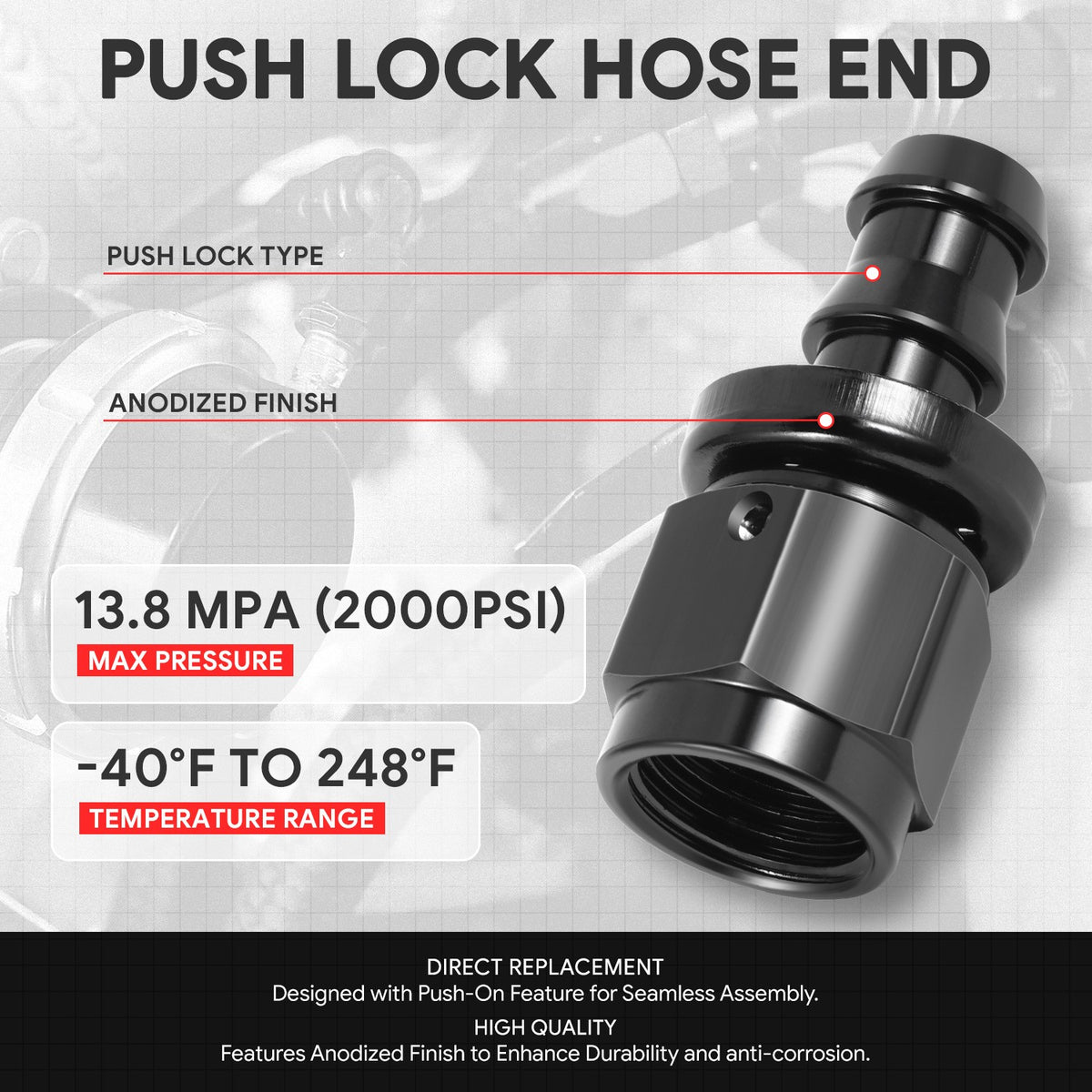 BFC-FIT-041-06-001-BK AN Fitting Push-on Hose End to AN Female BFC-FIT-041-06-001-BK