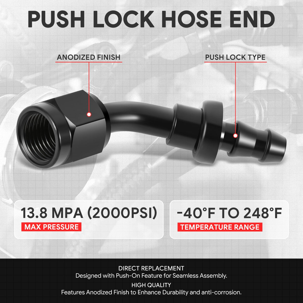 BFC-FIT-041-06-045-BK AN Fitting Push-on Hose End to AN Female BFC-FIT-041-06-045-BK