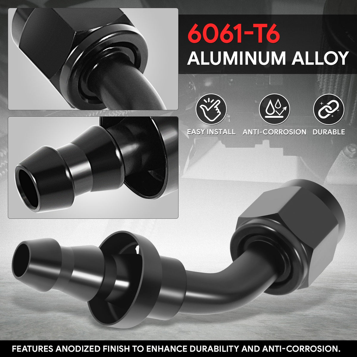 BFC-FIT-041-06-045-BK AN Fitting Push-on Hose End to AN Female BFC-FIT-041-06-045-BK