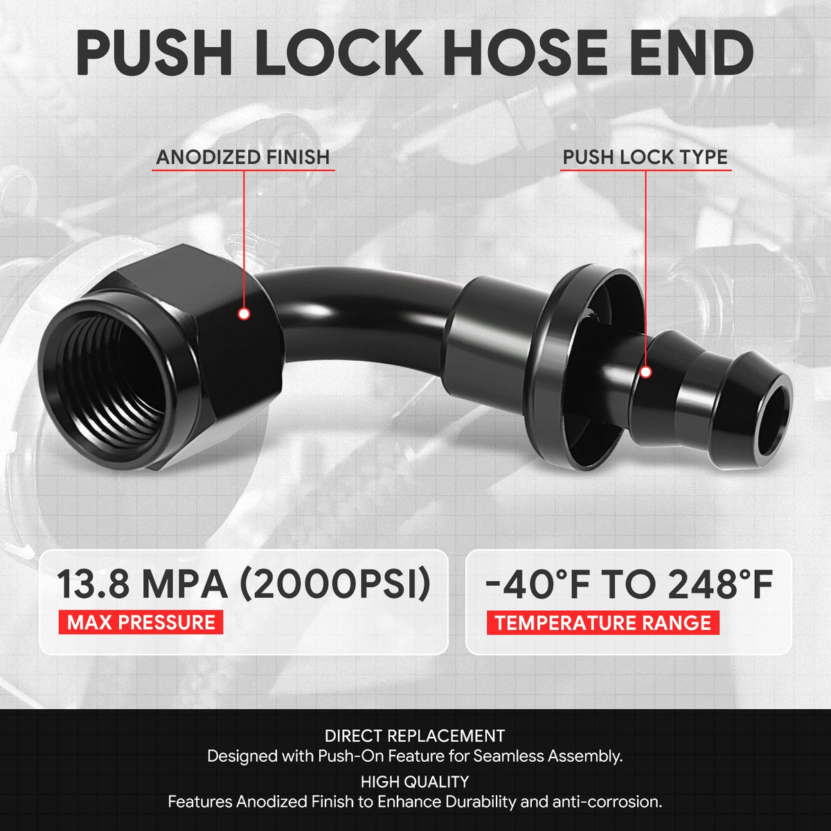 BFC-FIT-041-06-090-BK AN Fitting Push-on Hose End to AN Female BFC-FIT-041-06-090-BK