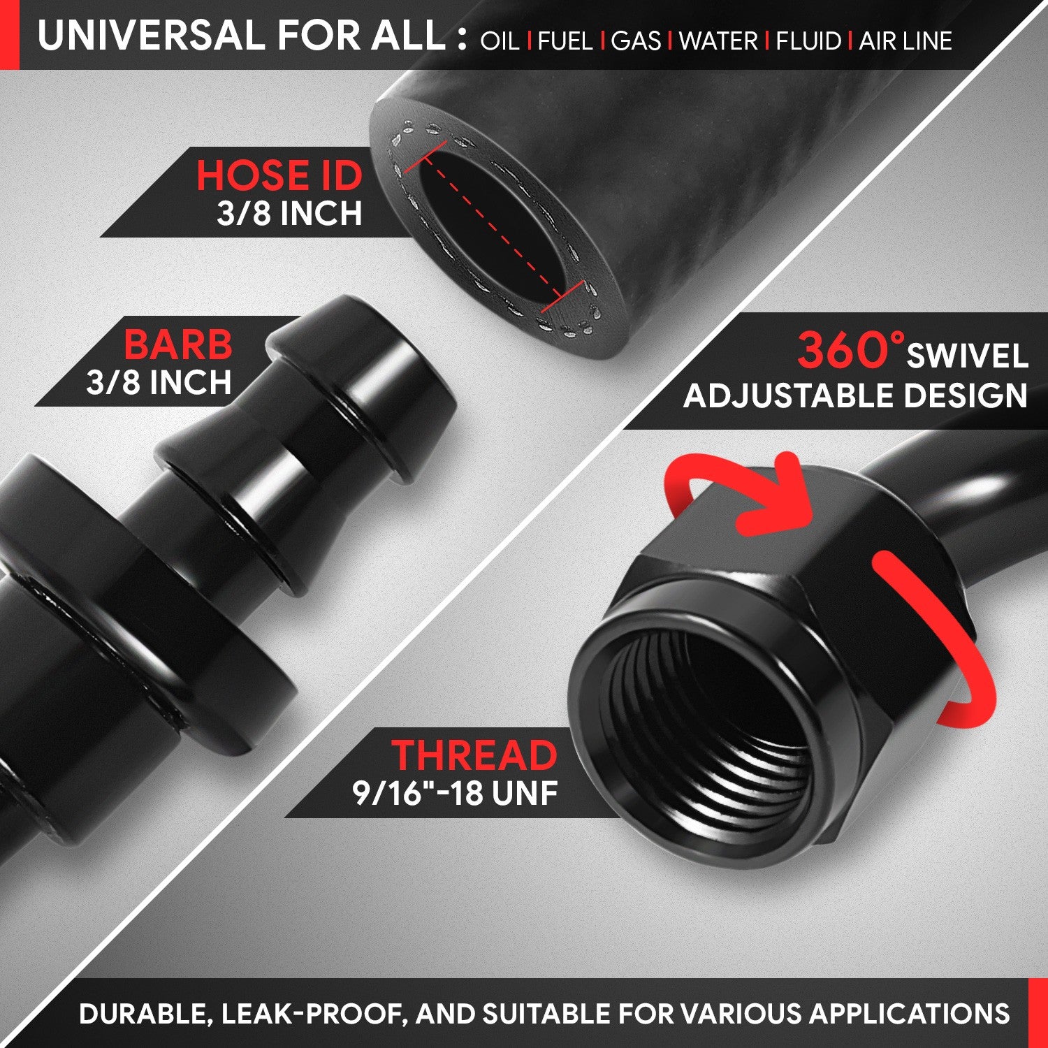 BFC-FIT-041-06-090-BK AN Fitting Push-on Hose End to AN Female BFC-FIT-041-06-090-BK