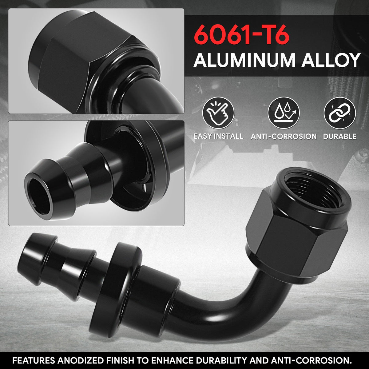 BFC-FIT-041-06-090-BK AN Fitting Push-on Hose End to AN Female BFC-FIT-041-06-090-BK