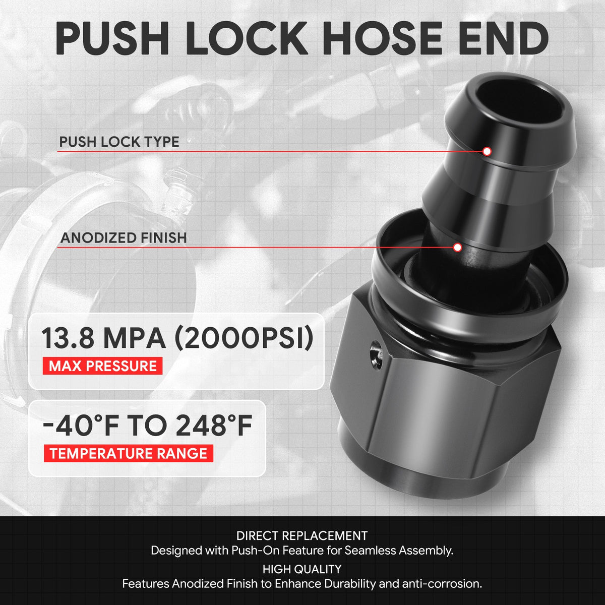 BFC-FIT-041-08-001-BK AN Fitting Push-on Hose End to AN Female BFC-FIT-041-08-001-BK