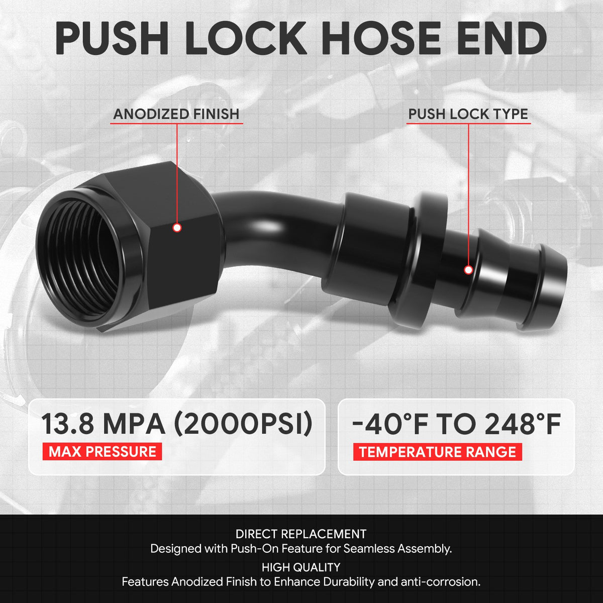 BFC-FIT-041-08-045-BK AN Fitting Push-on Hose End to AN Female BFC-FIT-041-08-045-BK