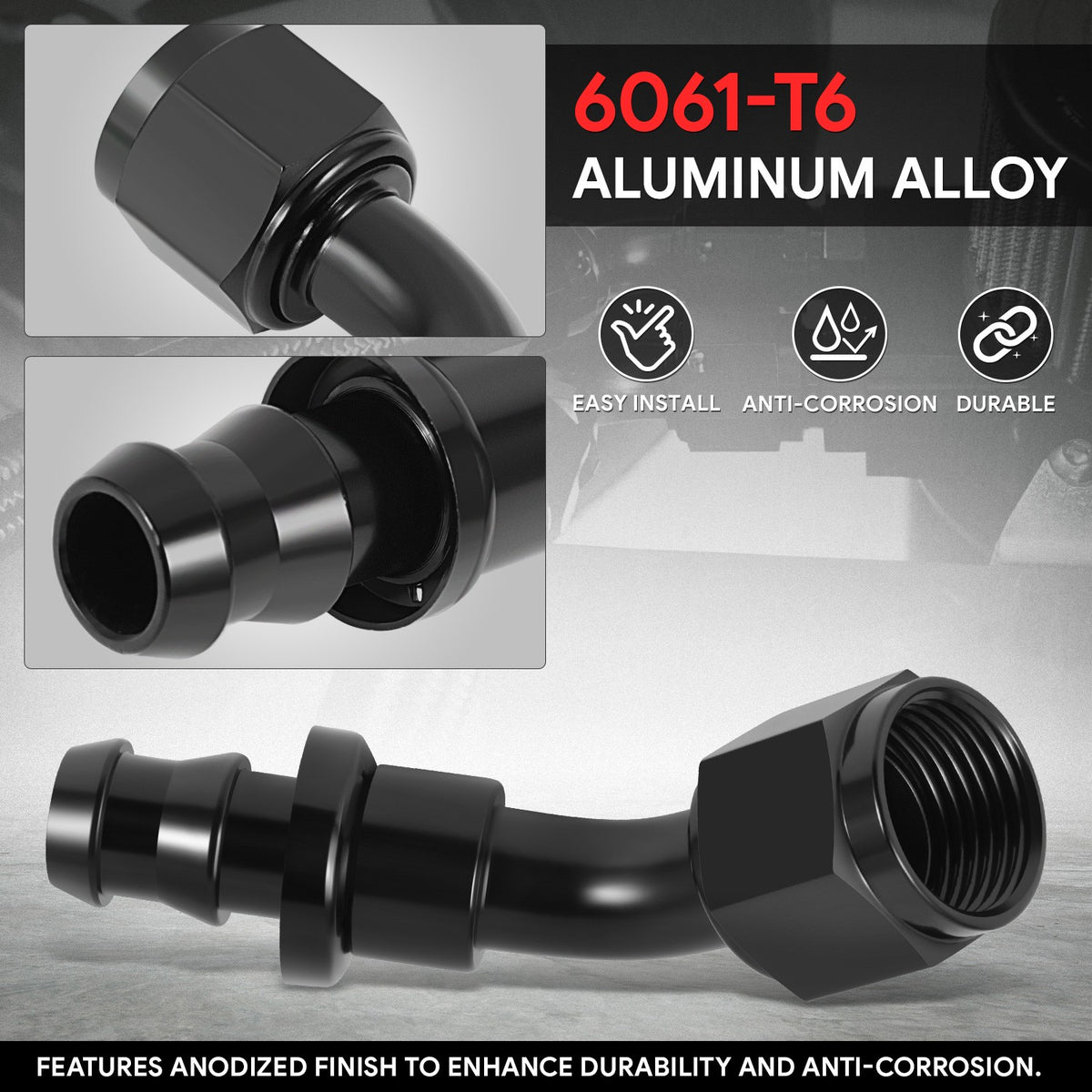 BFC-FIT-041-08-045-BK AN Fitting Push-on Hose End to AN Female BFC-FIT-041-08-045-BK