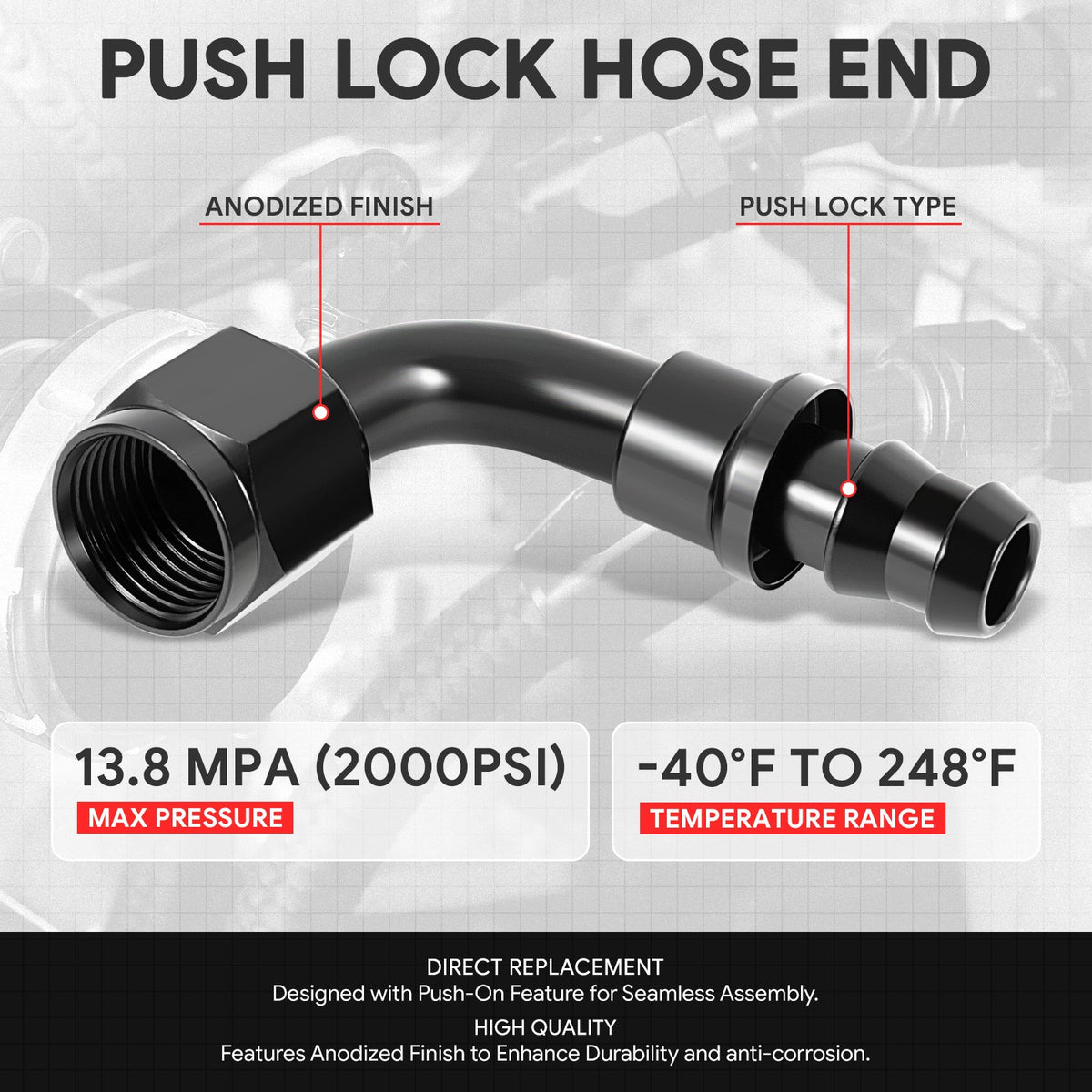 BFC-FIT-041-08-090-BK AN Fitting Push-on Hose End to AN Female BFC-FIT-041-08-090-BK
