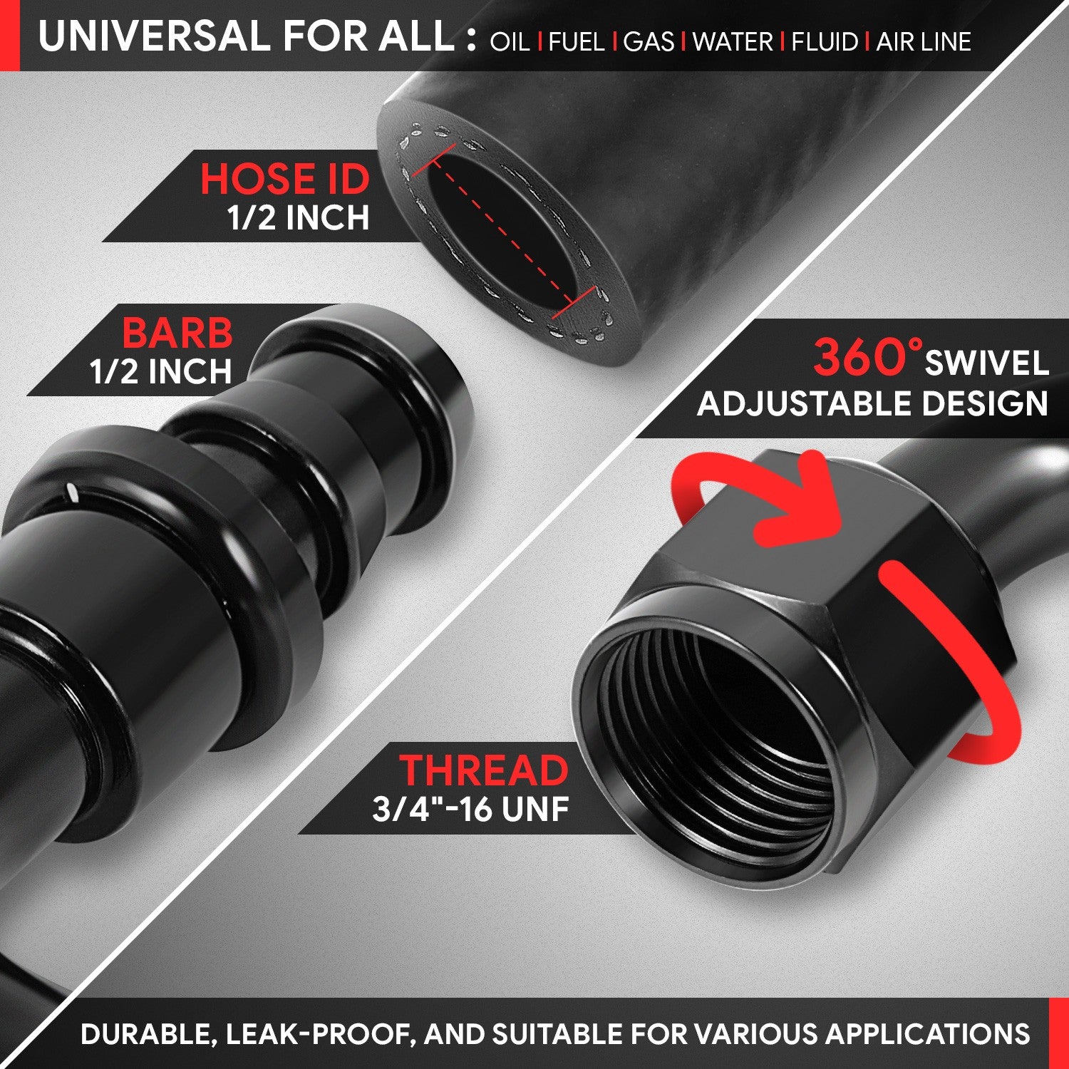 BFC-FIT-041-08-090-BK AN Fitting Push-on Hose End to AN Female BFC-FIT-041-08-090-BK