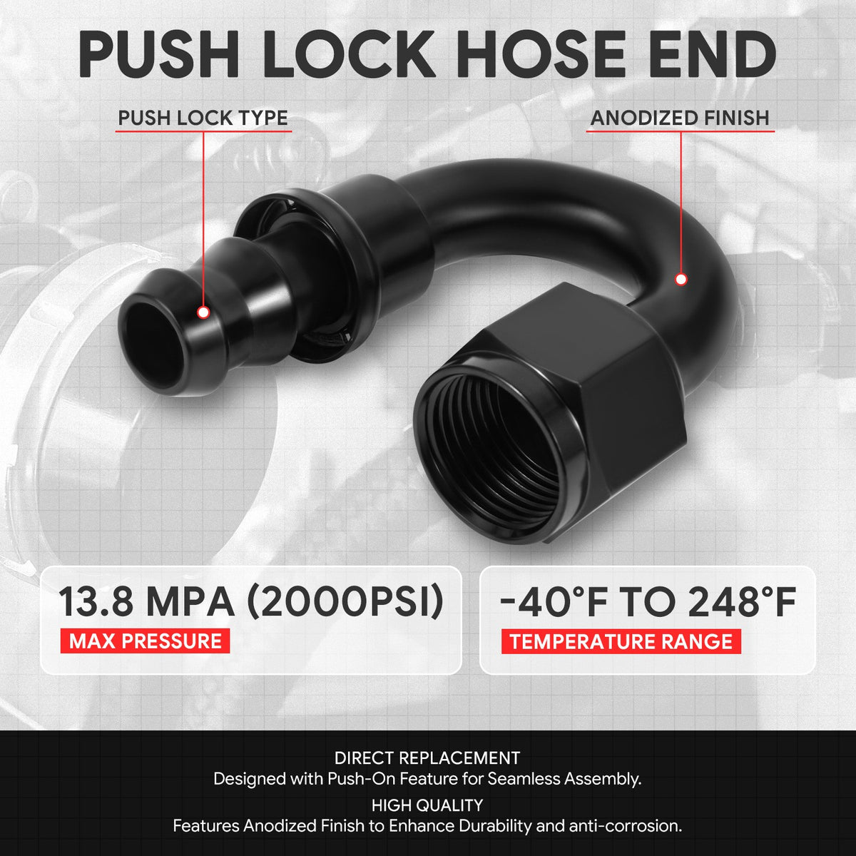 BFC-FIT-041-08-180-BK AN Fitting Push-on Hose End to AN Female BFC-FIT-041-08-180-BK