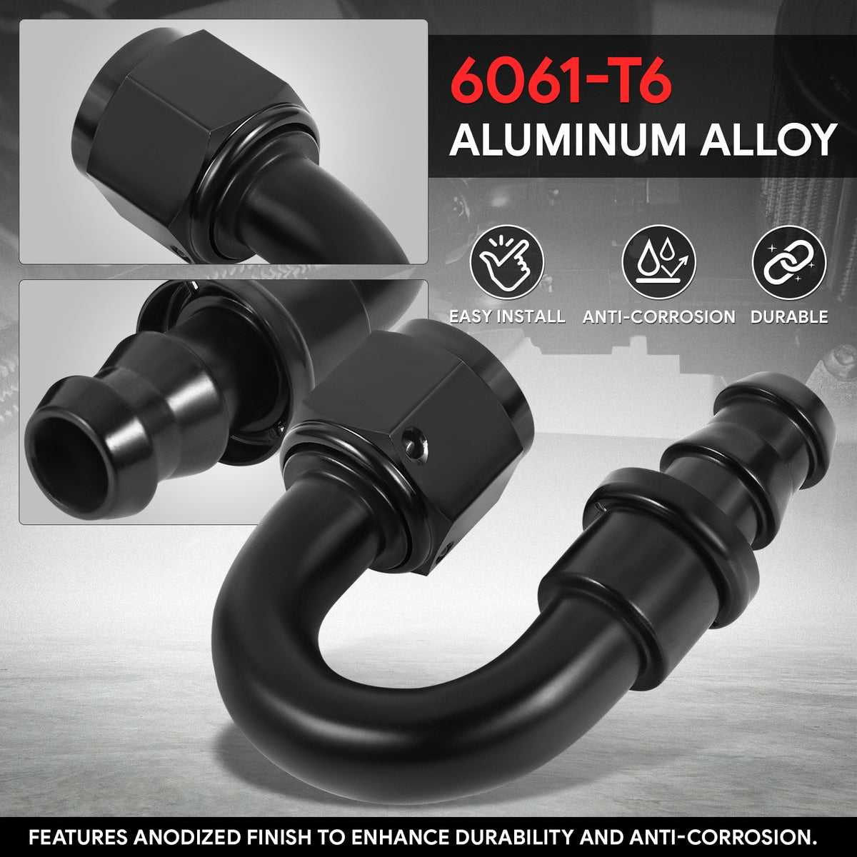 BFC-FIT-041-08-180-BK AN Fitting Push-on Hose End to AN Female BFC-FIT-041-08-180-BK