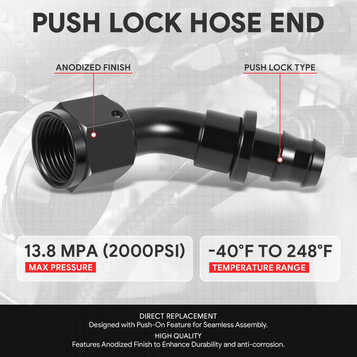 BFC-FIT-041-10-045-BK AN Fitting Push-on Hose End to AN Female BFC-FIT-041-10-045-BK