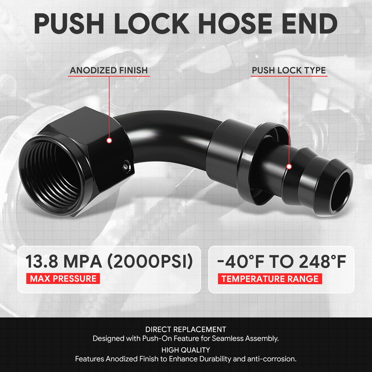 BFC-FIT-041-10-090-BK AN Fitting Push-on Hose End to AN Female BFC-FIT-041-10-090-BK