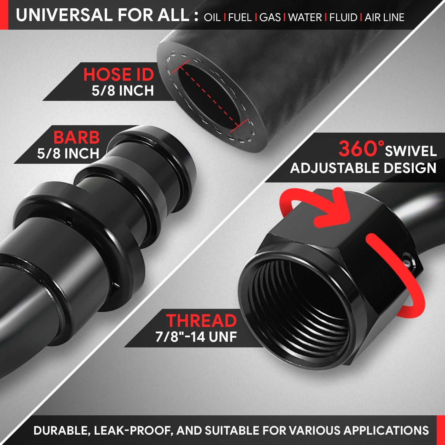 Swivel Fuel Fitting 10AN Female Swivel To 5/8" Hose Barb 90 Degree Fuel Adapter - Black, Performance Part 8 An 90 Degree Fitting - Foto 6