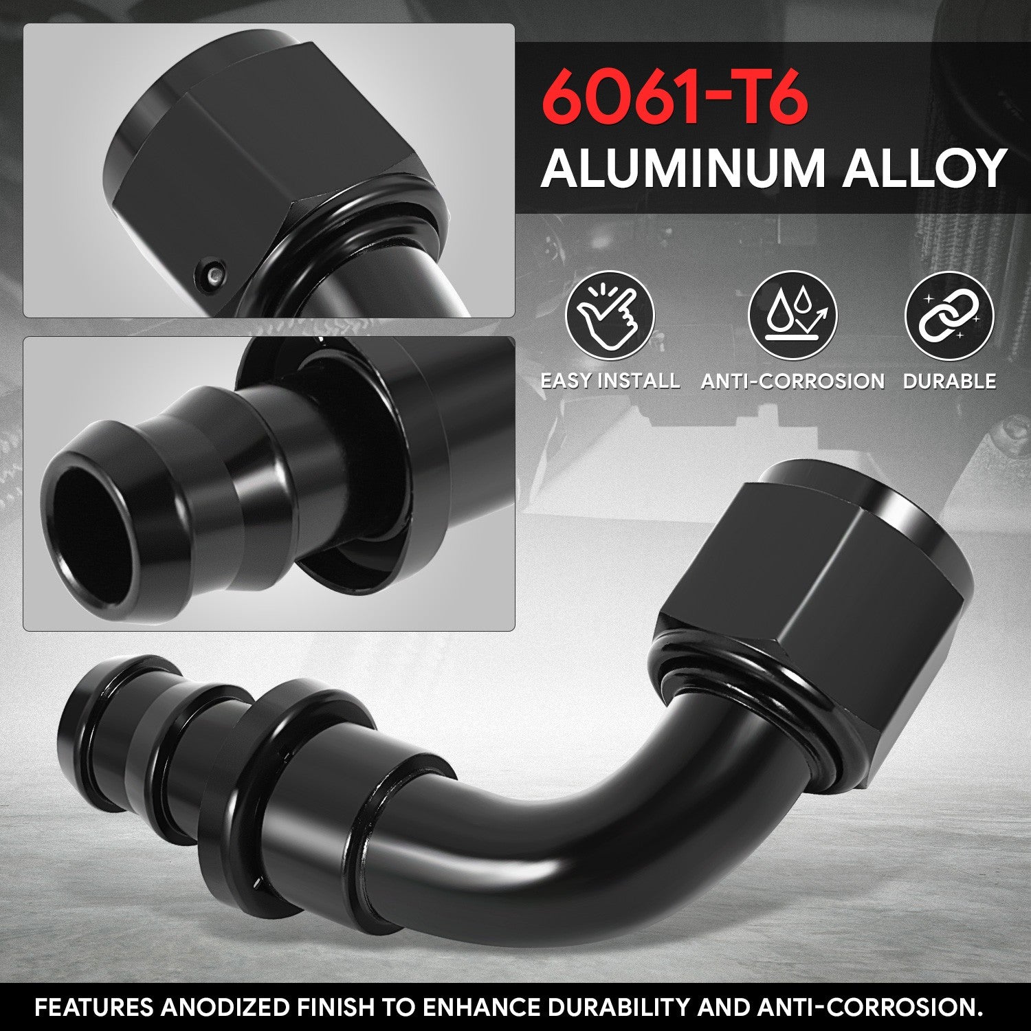 BFC-FIT-041-10-090-BK AN Fitting Push-on Hose End to AN Female BFC-FIT-041-10-090-BK