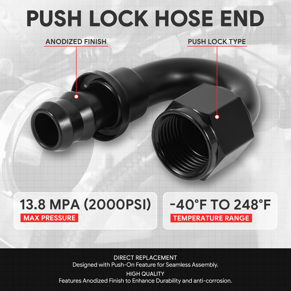 BFC-FIT-041-10-180-BK AN Fitting Push-on Hose End to AN Female BFC-FIT-041-10-180-BK
