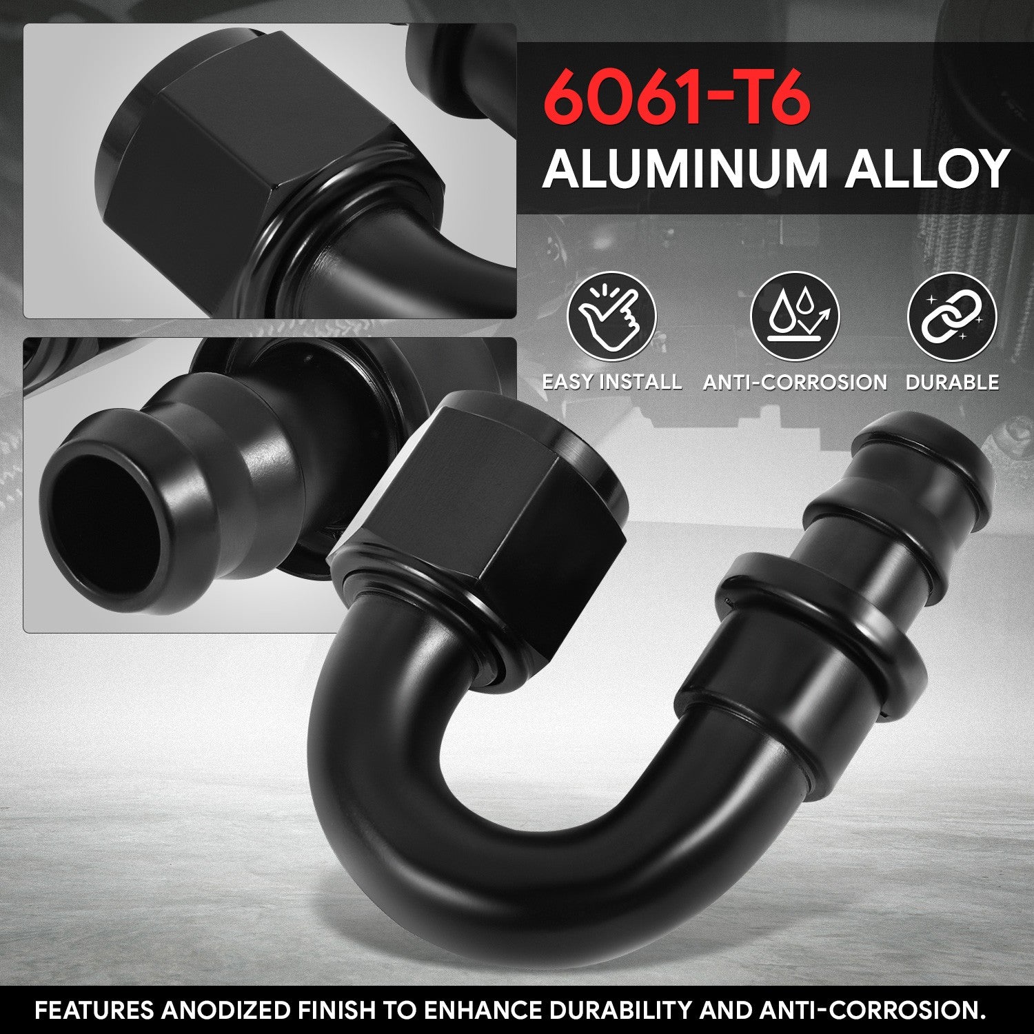 BFC-FIT-041-10-180-BK AN Fitting Push-on Hose End to AN Female BFC-FIT-041-10-180-BK