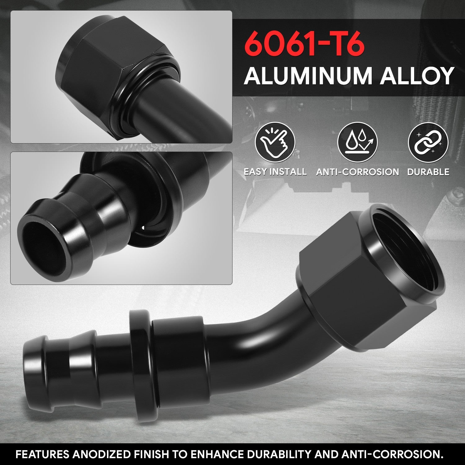 BFC-FIT-041-12-045-BK AN Fitting Push-on Hose End to AN Female BFC-FIT-041-12-045-BK