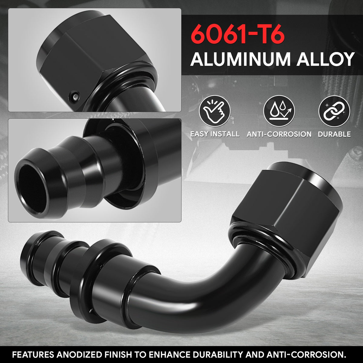 BFC-FIT-041-12-090-BK AN Fitting Push-on Hose End to AN Female BFC-FIT-041-12-090-BK