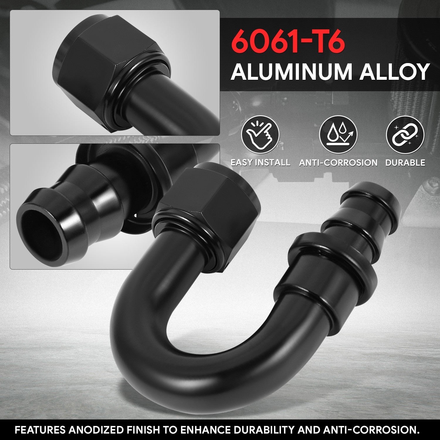 BFC-FIT-041-12-180-BK AN Fitting Push-on Hose End to AN Female BFC-FIT-041-12-180-BK