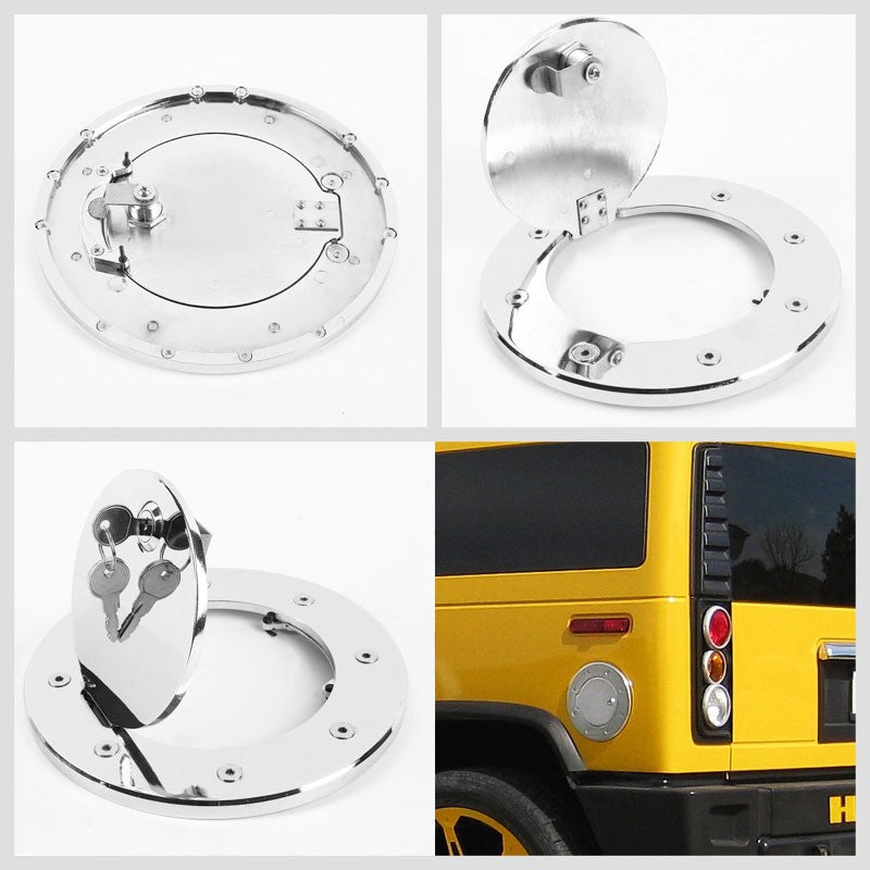 Chrome Bolt-On Gas Fuel Tank Door Cover Cap+Lock+Key For Hummer 03-09 H2 GMT913-Locks & Hardware-BuildFastCar