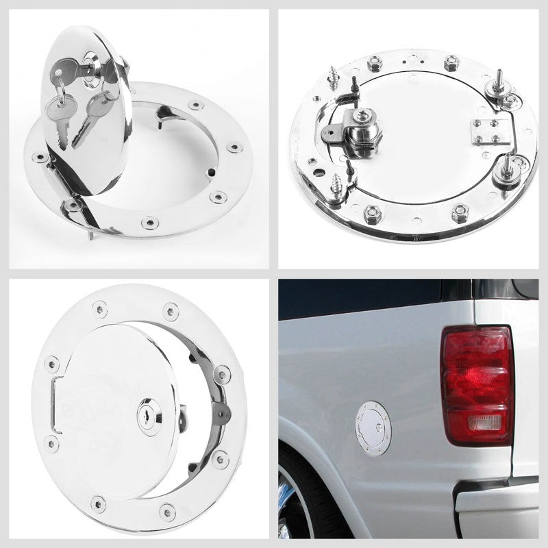Chrome BoltOn Gas Fuel Door Cover Cap+Lock+Key For Ford 97-14 F-Series/Navigator-Locks & Hardware-BuildFastCar