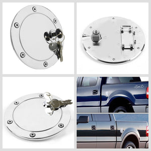 Chrome Bolt-On Gas Fuel Tank Door Cover Cap+Lock+Key For Ford 04-08 F-150/MarkLT-Locks & Hardware-BuildFastCar