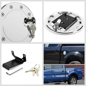 Chrome Bolt-On Gas Fuel Tank Door Cover Cap+Lock+Key For Ford 09-14 F-150 V6/V8-Locks & Hardware-BuildFastCar