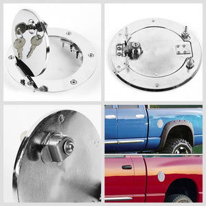 Chrome Bolt-On Gas Fuel Tank Door Cover Cap+Lock+Key For Dodge 09-16 Ram 15/2500-Locks & Hardware-BuildFastCar