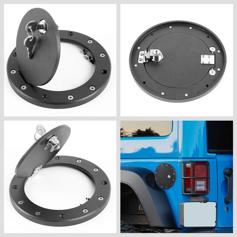 Black Bolt-On Gas Fuel Tank Door Cover Cap+Lock+Key For Jeep 97-06 Wrangler TJ-Locks & Hardware-BuildFastCar