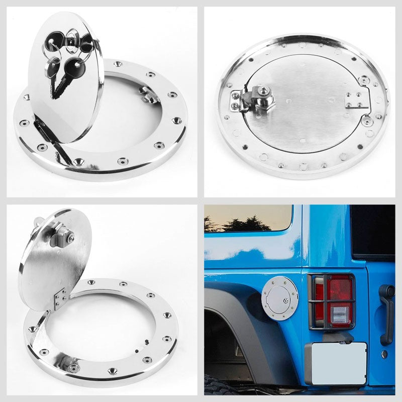 Chrome Bolt-On Gas Fuel Tank Door Cover Cap+Lock+Key For Jeep 97-06 Wrangler TJ-Locks & Hardware-BuildFastCar