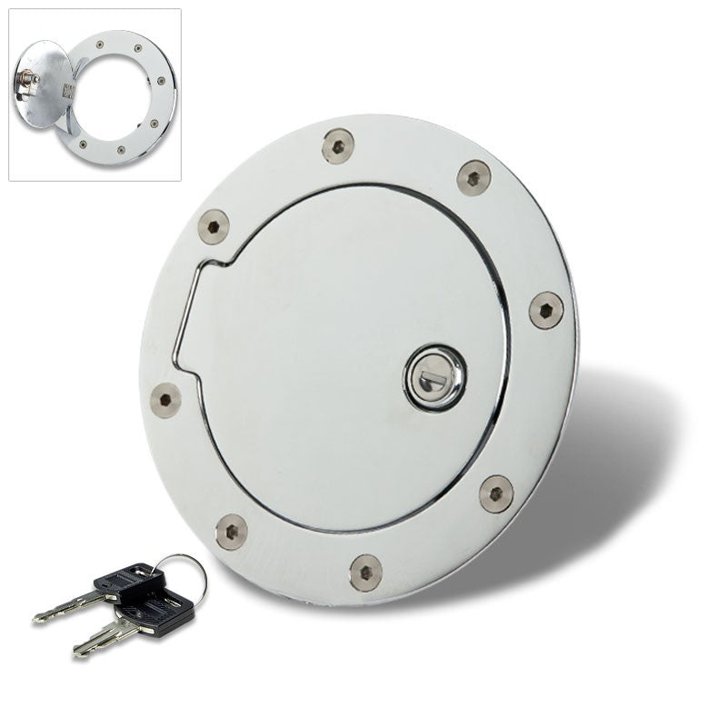 Silver Bolt-On Gas Fuel Tank Door Cover Cap+Lock+Key For Chevy Pickup Sub Yukon-Locks &amp; Hardware-BuildFastCar