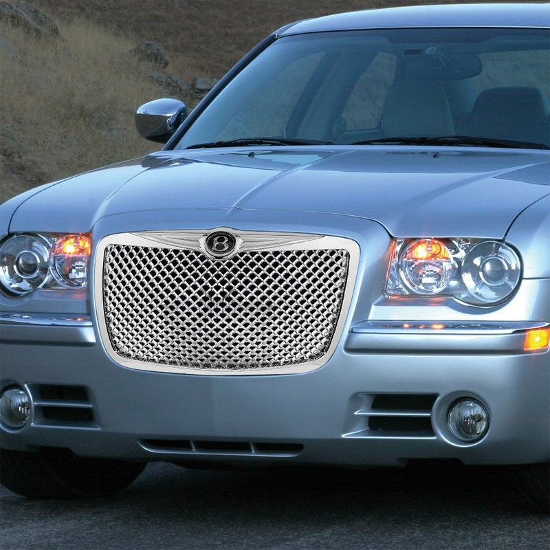 Chrome Diamond Mesh Style Replacement Front Grille For 05-10 300 V6/V8 DOHC/SOHC-Exterior-BuildFastCar