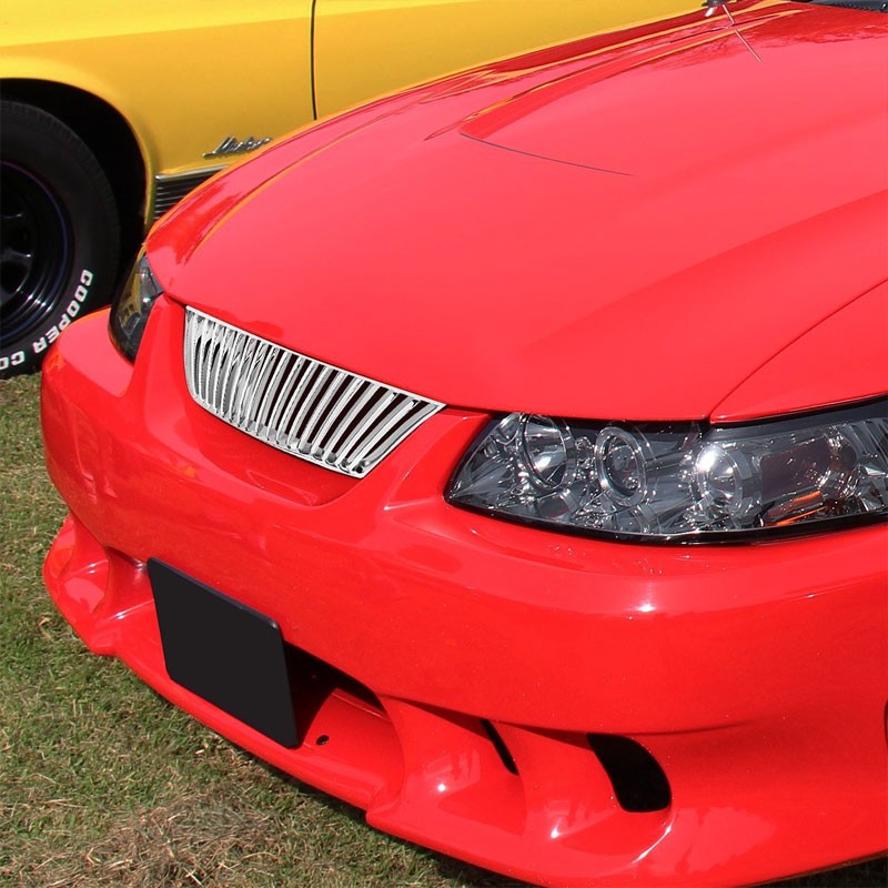 Chrome Vertical Style Replacement Front Grille For Ford 99-04 Mustang SN-95 V8-Exterior-BuildFastCar