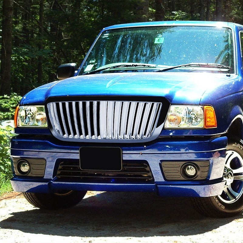 Chrome Vertical Style Replacement Grille For Ford 04-05 Ranger 2.3L/3.0L/4.0L-Exterior-BuildFastCar
