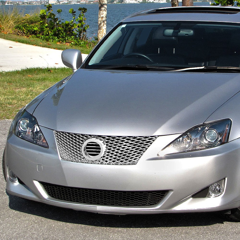 Chrome Badgeless Vertical Slat Style Front Grille For 06-08 IS250