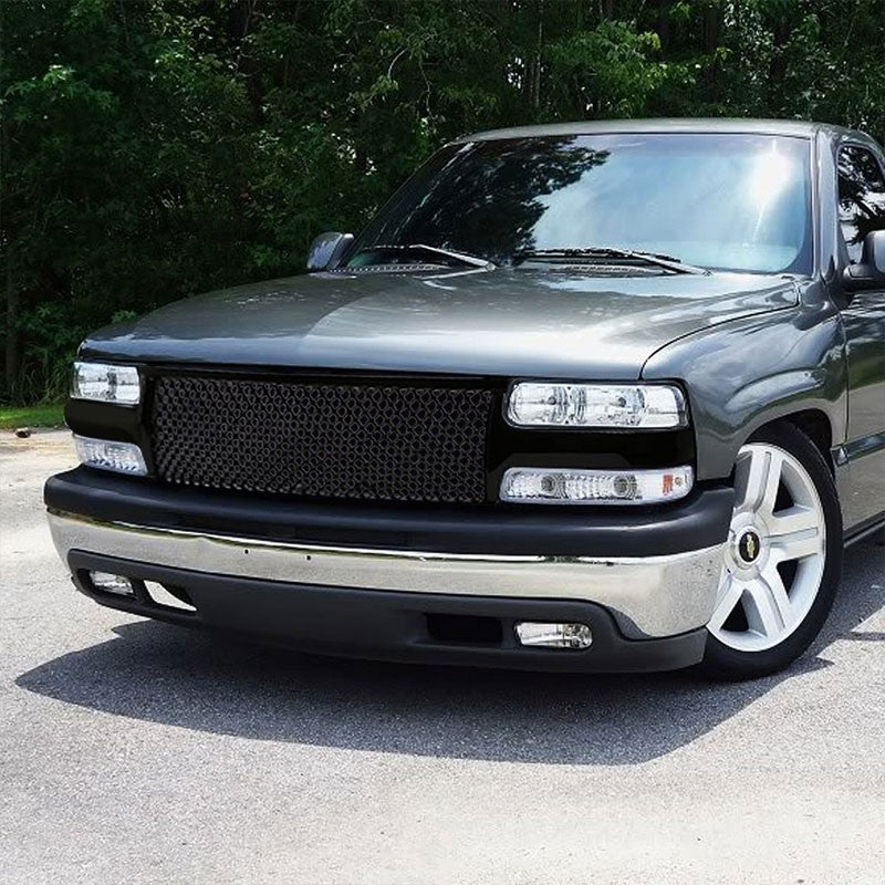 Black Honeycomb Mesh Style Front Grille For Chevrolet 99-02 Silverado 1500/2500-Exterior-BuildFastCar