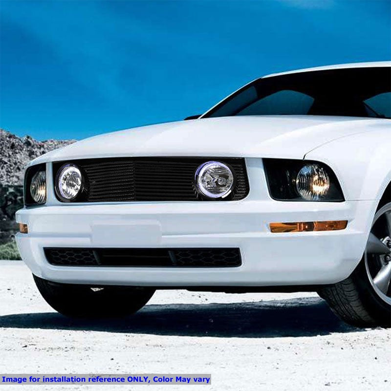 Black Vent Style Front Grille+Chrome Halo Foglight For 05-09 Ford Mustang S197-Exterior-BuildFastCar
